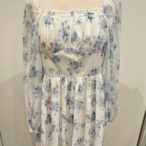 White & Blue Floral Dress  Size Small (Modest)